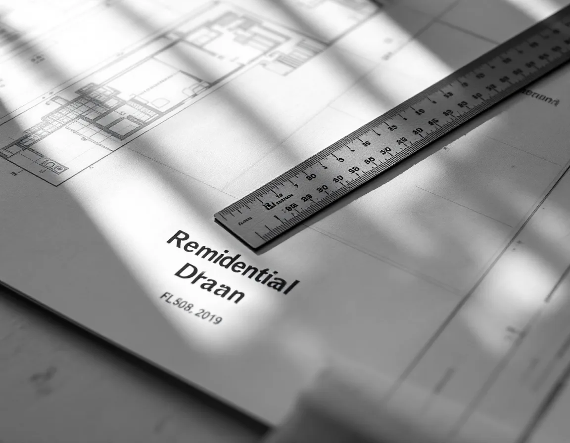 A finished permit drawing sheet with a dimensioned floor plan and title block